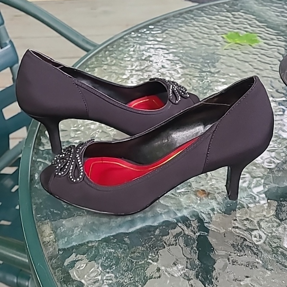 CAPARROS PEEP TOE BLACK HEELS 7.5 - Picture 6 of 12